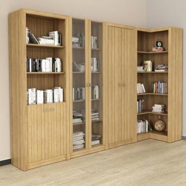 Imagem de Kit 4 Armários Multiuso de Escritório com 6 Portas Amendoa