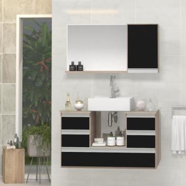 Imagem de Conjunto Gabinete Banheiro POLO 80cm Madeirado/Preto- Gabinete + Cuba 