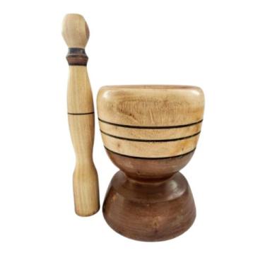 Imagem de Pilão De Madeira Grande 25cm 1.5 litros com Socador