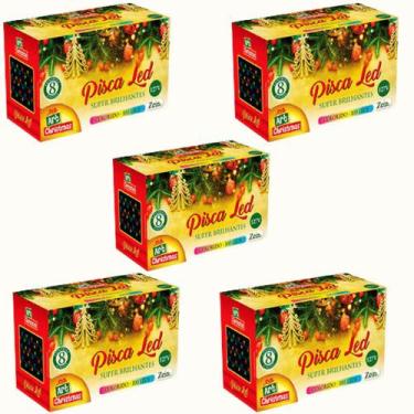 Imagem de Kit 5 Pisca Pisca 100 Leds Colorido 8m Fio Transparente - 127v - Zein