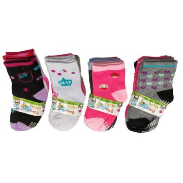 Imagem de Kit 12 Pares Meias Infantil para 12 a 24 meses Antiderrapante Colorida