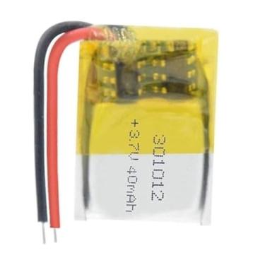 Imagem de bateria 2 fios recarregavel 3,7v 301012 com 40mah 3mm de espessura x 10mm de largura x 12mm de comprimento