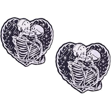Imagem de Compatível com esqueleto casais Undying Love and Devotion Patch bordado aplique ferro sobre costurar no emblema para esportes ao ar livre, 2 peças