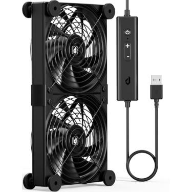 Imagem de upHere Ventilador silencioso USB de 2 x 120 mm com 4 velocidades de vento ajustáveis para computador/PS4/TV Box/gabinete AV U3UK2