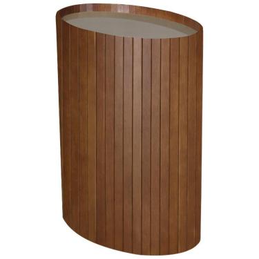 Imagem de Mesa De Apoio Lateral Oval Tampo Vidro Glow Madeira Pinhao Nacc Pinhao