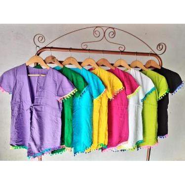 Imagem de Chemise infantil saída de praia com pompom e cinto ajustável - Tropica