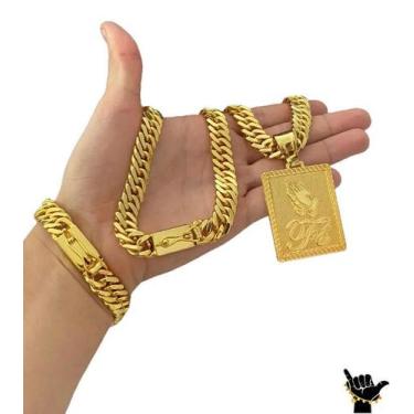 Imagem de Corrente Grumet 13mm + Pulseira + Pingente - Banhado a Ouro - ToJoia18