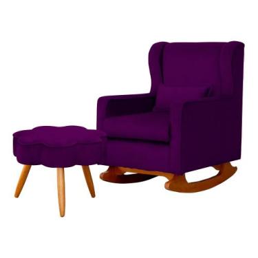 Imagem de Kit Poltrona e Puff Aurora Balanço Veludo Roxo - FM - Fina Mobília