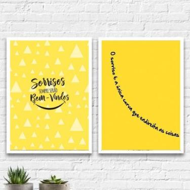 Imagem de Kit 2 Quadros Dentista Sorriso Amarelo 33x24cm - Quadros On-line