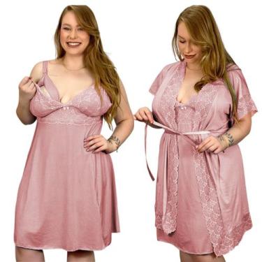 Imagem de Kit Robe Roupão e Camisola Amamentação Plus Size Roupa de Dormir e Ban
