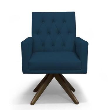 Imagem de Poltrona Decorativa Nina Retro Base Giratória Suede Azul Marinho - Cas