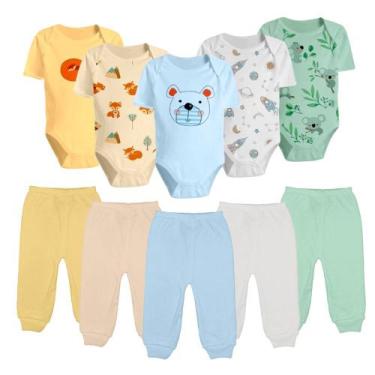 Imagem de Kit 10 Peças Bebê Body Manga Curta Estampado e Mijão Algodão - Koala B