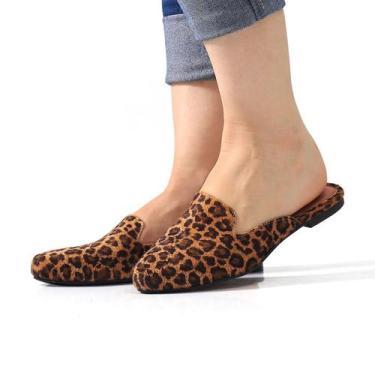 Imagem de Mule Feminino Onça Sandália Rasteirinha Bico Fino Dia a Dia Verão Moda