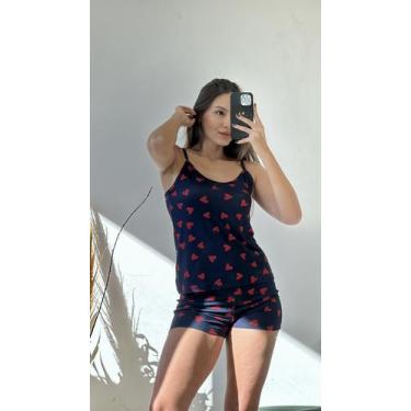 Imagem de Pijama Calor Feminino Verão Azul Coração Empório Do Algodão, Azul, GG