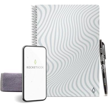Imagem de Rocketbook Caderno espiral reutilizável central, tamanho executivo 15 x 21 cm, estado de fluxo - páginas pontilhadas, conectadas ao aplicativo, apagável, capa durável, ideal para escola, trabalho e