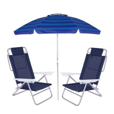 Imagem de Kit Praia Guarda Sol Articulado 2m Cadeira Reclinável Summer 6 Posições Até 110kg Alumínio - Mor