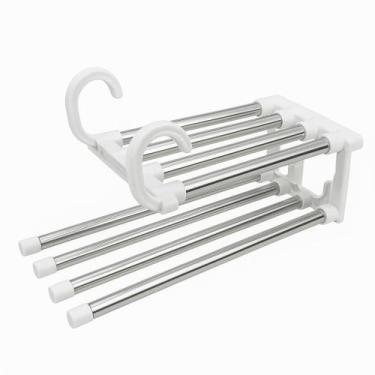 Imagem de Cabide Mágico Inox Retrátil 5 Varetas Calças Otimiza Espaço Cor Branco