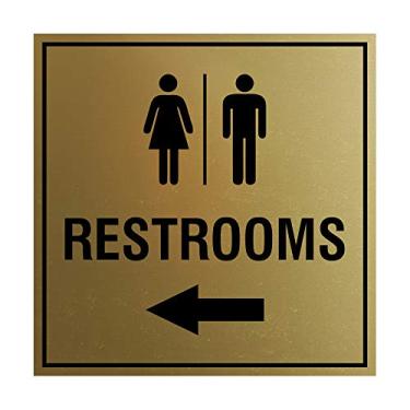 Imagem de Signs ByLITA Placa quadrada de seta para a esquerda para banheiros com fita adesiva (ouro escovado) - Pequeno (pacote com 1)