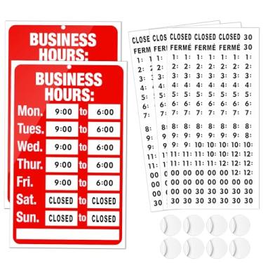 Imagem de Kit de placas abertas de 2 peças, kit de placas de horário de funcionamento da FlyCoco Store afixado à porta ou janela de vidro, cada conjunto vem com 4 adesivos redondos