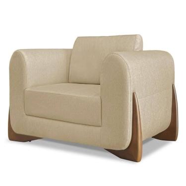 Imagem de Poltrona Para Sala Base De Madeira Izzy S06 Linho Dourado - Mpozenato