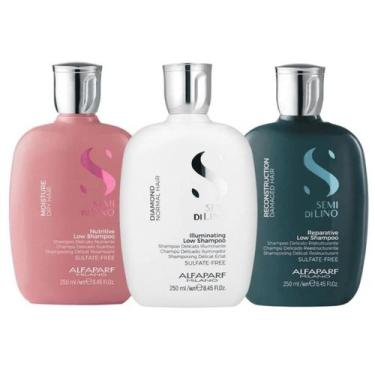 Imagem de Kit Cronograma Capilar Semi di Lino Alfaparf 3 Shampoos 250ml Brilho N