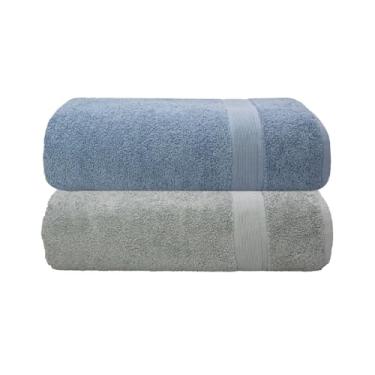 Imagem de Kit Jogo Toalhas De Banho, 2 Pe�as, �cone - Camesa, 100% Algod�o Premium, 70x140cm, Alta Absor��o, Toque Extra Macio Luxo, 500 g/m� - ALTIHAUS (Azul/Cinza)