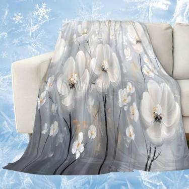Imagem de Cobertores florais refrescantes para pessoas que dormem quente, pintura a óleo de camélia, cobertor retrô de flor, cobertor de gelo leve de 101,6 x 152,4 cm, cobertores frios de verão para suores