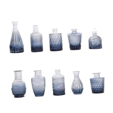 Imagem de Ｂｅｓｇａ 10 peças de vasos de vidro para plantas decorativas, recipientes leves e simples para presente de casamento, mini vasos de flores fofos para sala de, Azul