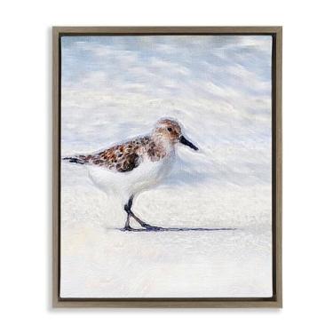 Imagem de Stupell Industries Blue Coast Sandpiper Painting Brown Framed Floater Canvas Wall Art Design por Denise Brown, 17 x 21
