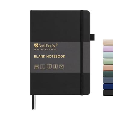 Imagem de &And Per Se Caderno de diário em branco, 160 páginas, caderno de papel grosso pautado universitário de 14,5 x 20 cm para escrita, caderno de capa dura (pacote com 1, preto)
