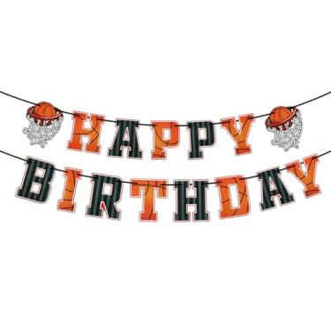 Imagem de BOXOB Faixas de Feliz Aniversário com Basquetebol, Grinalda Papel Festa de Basquetebol para Crianças Adolescentes e Adultos Artigos para Festas Aniversário com Tema Desportivo