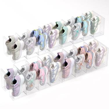 Imagem de Sapateira infantil de acrílico – Pacote com 4 organizadores de sapatos transparentes para crianças e crianças, prateleira de armazenamento de sapatos de berçário que economiza espaço, suporte de