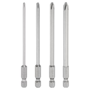 Imagem de HARFINGTON 4 peças de chave de fenda Phillips número 1 + #2 PH1 + PH2 haste sextavada de 1/10.2 cm (100 mm) de comprimento, chave de fenda magnética de aço S2, ferramenta elétrica, cinza