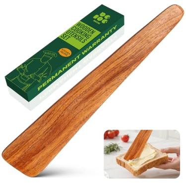 Imagem de Bkiok Espátula de madeira de teca de 30 cm para cozinhar, pequeno bico de flipper de madeira, utensílios de cozinha de madeira para virar, servir, raspar e virar
