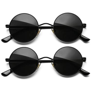 Imagem de AIEYEZO Óculos de sol redondos retrô para homens e mulheres óculos de sol polarizados modernos vintage pequenos óculos de sol redondos, Pacote com 2 (preto/cinza + preto/cinza), MM