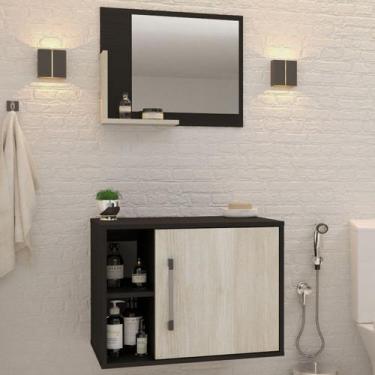Imagem de Armário de Banheiro 1 Porta 2 Prateleiras com Espelho Preto Onix/Snow 
