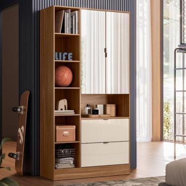 Imagem de Armário Multiuso Joy 2 Portas 2 Gavetas com Espelho Amêndola Touch/Off