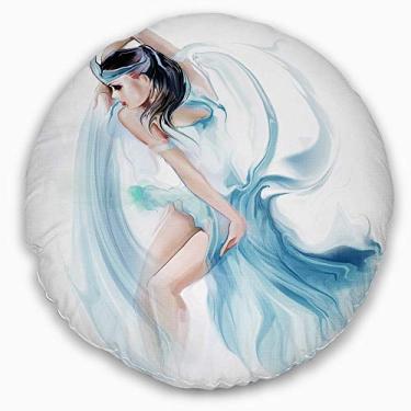 Imagem de Retrato de arte digital Designart Dancer Woman in Blue Dress' Sala de estar redonda, sofá, almofada de alta qualidade + capa de almofada impressa em ambos os lados 50 cm