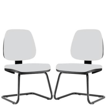 Imagem de Kit 02 Cadeiras Para Escritório Job Fixa Corano Sintético Branco - Lya