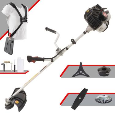 Imagem de Aparador de Grama À Gasolina Kawashima KW52LE 52cc 2,5HP 2T Completa Com Carretel de Nylon + Faca 2 Pontas + Faca 3 Pontas + Escova Rotativa de Aço