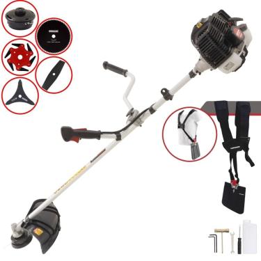 Imagem de Roçadeira Aparador de Grama Kawashima KW52-LE À Gasolina 2T 52cc 2,5HP Completa 5 Opções de Corte Com Facas 2 Pontas, 3 Pontas, 6 Pontas, 80 Dentes