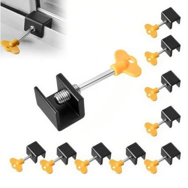 Imagem de Fechaduras de janela, 10 conjuntos de fechaduras de janela deslizante com chave, instalação sem broca, trava de rolha de janela de alumínio à prova de roubo para casa - preto