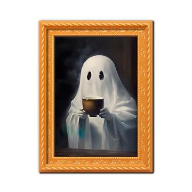 Imagem de OFDNE Ímãs de geladeira de Halloween fantasma 3D fantasma fofo com design de moldura de arte de copo ímãs vintage de Halloween para casa, cozinha, porta, carro, decalques para decoração de festa