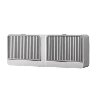 Imagem de Kit 2 Saboneteiras Dupla Gaveta Drenagem e gancho retrátil (Cinza)