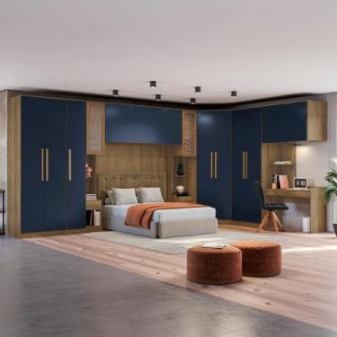 Imagem de Quarto Modular Kappesberg Adapt Nogueira/Azul Profundo 12 Peças 470cm 