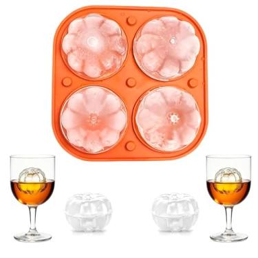 Imagem de Molde de cubo de gelo de abóbora de Halloween, bandeja de gelo de silicone laranja com tampa, bandeja de cubo de gelo de abóbora 3D para freezer, molde de gelo de coquetel de uísque para suprimentos