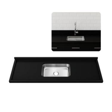 Imagem de Pia Cozinha Granito Preto Aracruz 180cm Cuba Inox 14cm Funda - Rainha 