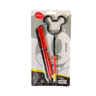Imagem de Kit Escolar Mickey Mouse: 3 Lápis HB + Caneta - Molin, Rosa