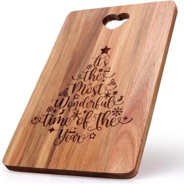 Imagem de Conjunto de 2 tábuas de corte de madeira de bambu com alça, melhores tábuas de corte de madeira para carne, vegetais, frutas, grande tábua de cortar cozinha feita à mão