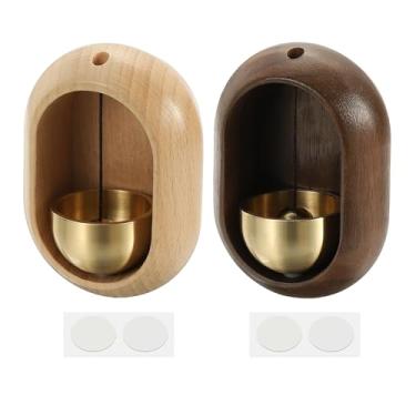 Imagem de PATIKIL 2 conjuntos de sinos, campainha de madeira para pendurar campainha de porta autoadesiva para abrir porta negócios ao entrar no carro da geladeira, oval